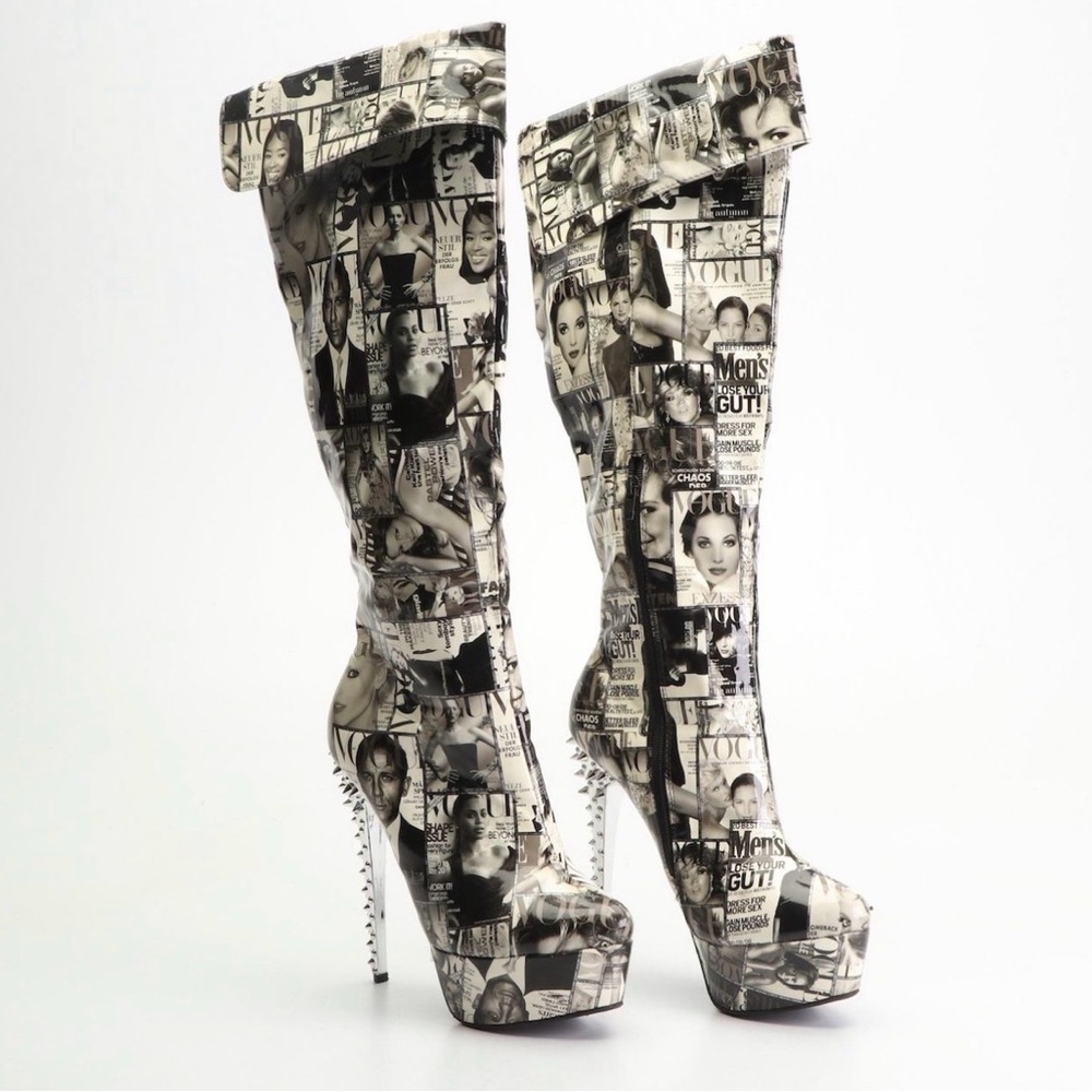 VOGUE Magazine FASHION Collage Studded Stiletto Woman Platform BOOTS supermodel